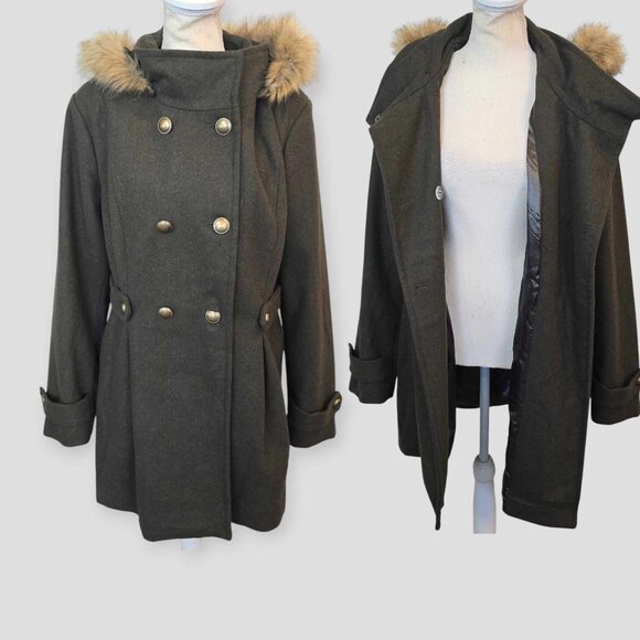 IZ Byer Women's Green Faux Fur Hooded  Winter Coat Jacket Size XL - Picture 1 of 16